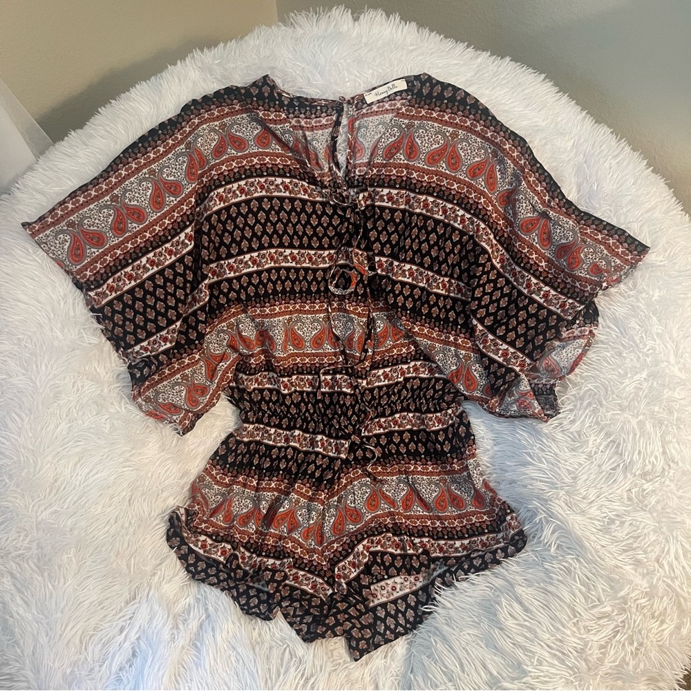 Bohemian hippie Gypsy festival  lace up tie batwing summer spring flowing romper